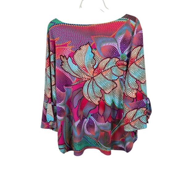 Clara Sun Woo Mosaic Petal Coral Multicolor High Low Tunic Ruffle Tie Sleeves 1X - Picture 2 of 13